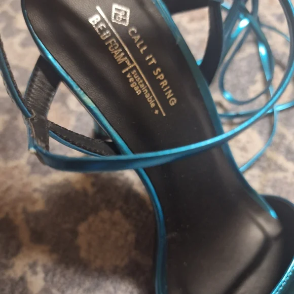 NEW Call It Spring Turquoise Metallic Blue Strappy Lace Up Heels 8.5 - Picture 5 of 6